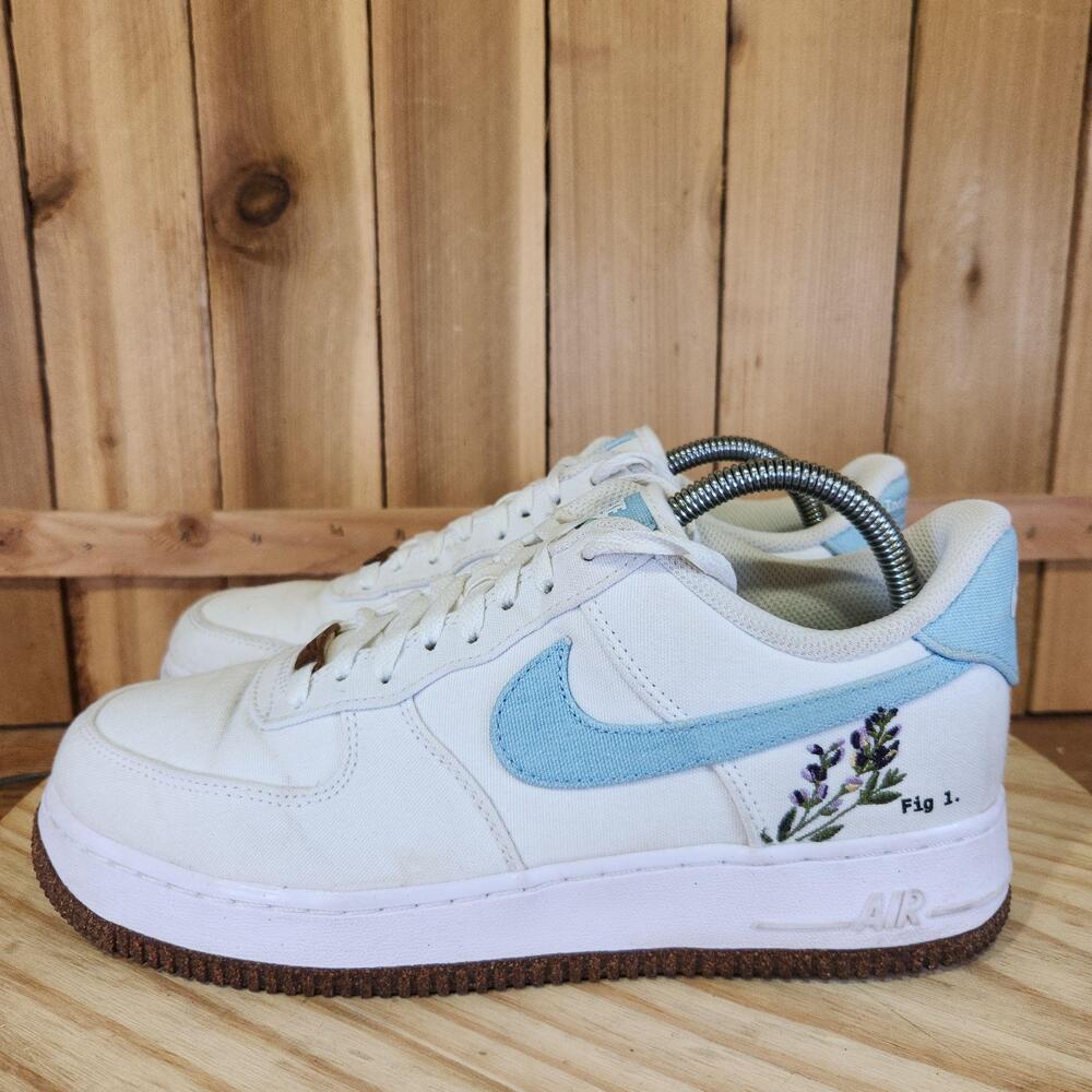 Nike Air Force 1 07 SE Indigo Shoes Womens 9.5 White Floral Sneakers CZ0269-100